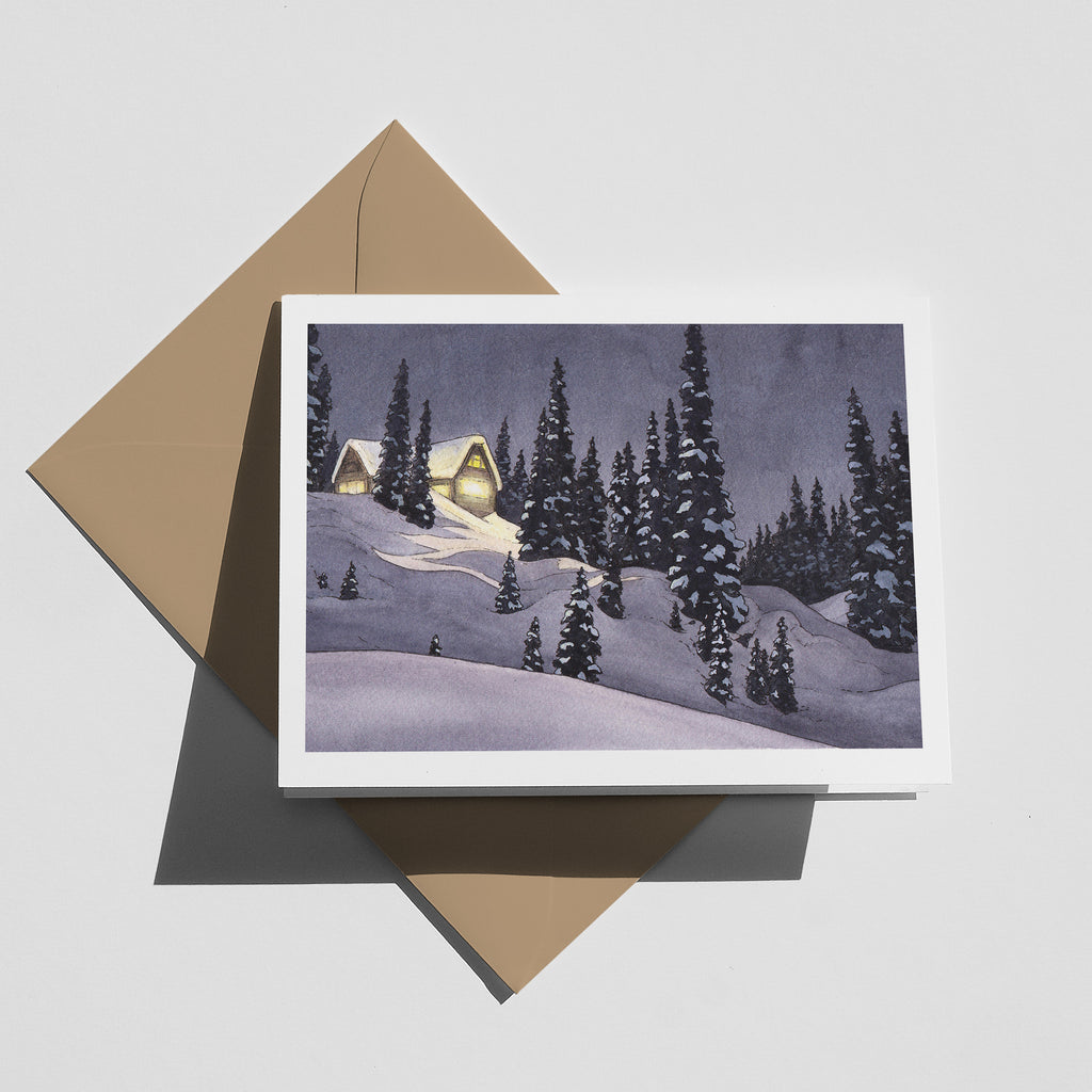 5 cards: Snowy Mountain Cabin