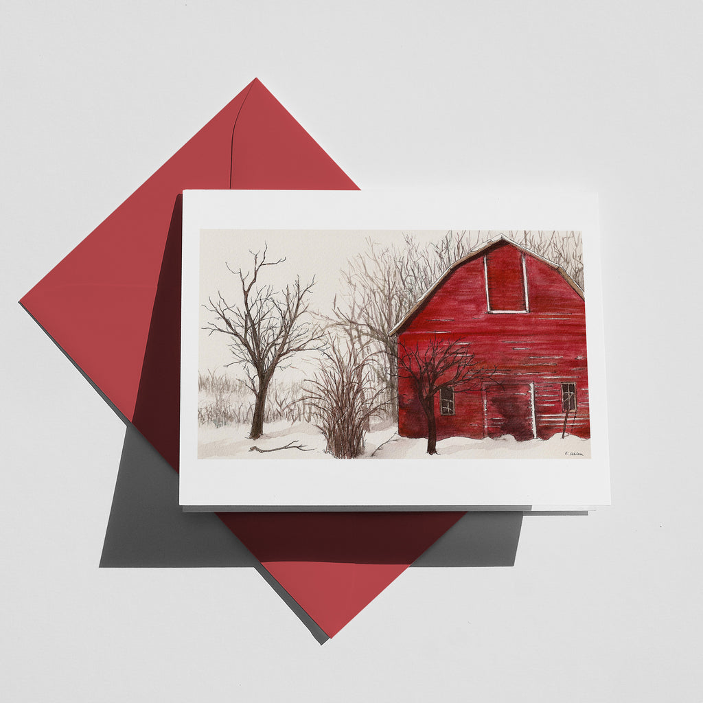 Ten pack: Red Barn in Winter Cards